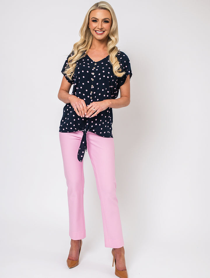 Tie Top - Navy/Pink