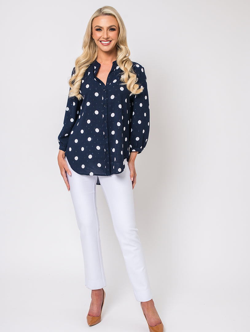 Polka Dot Blouse - White/Navy