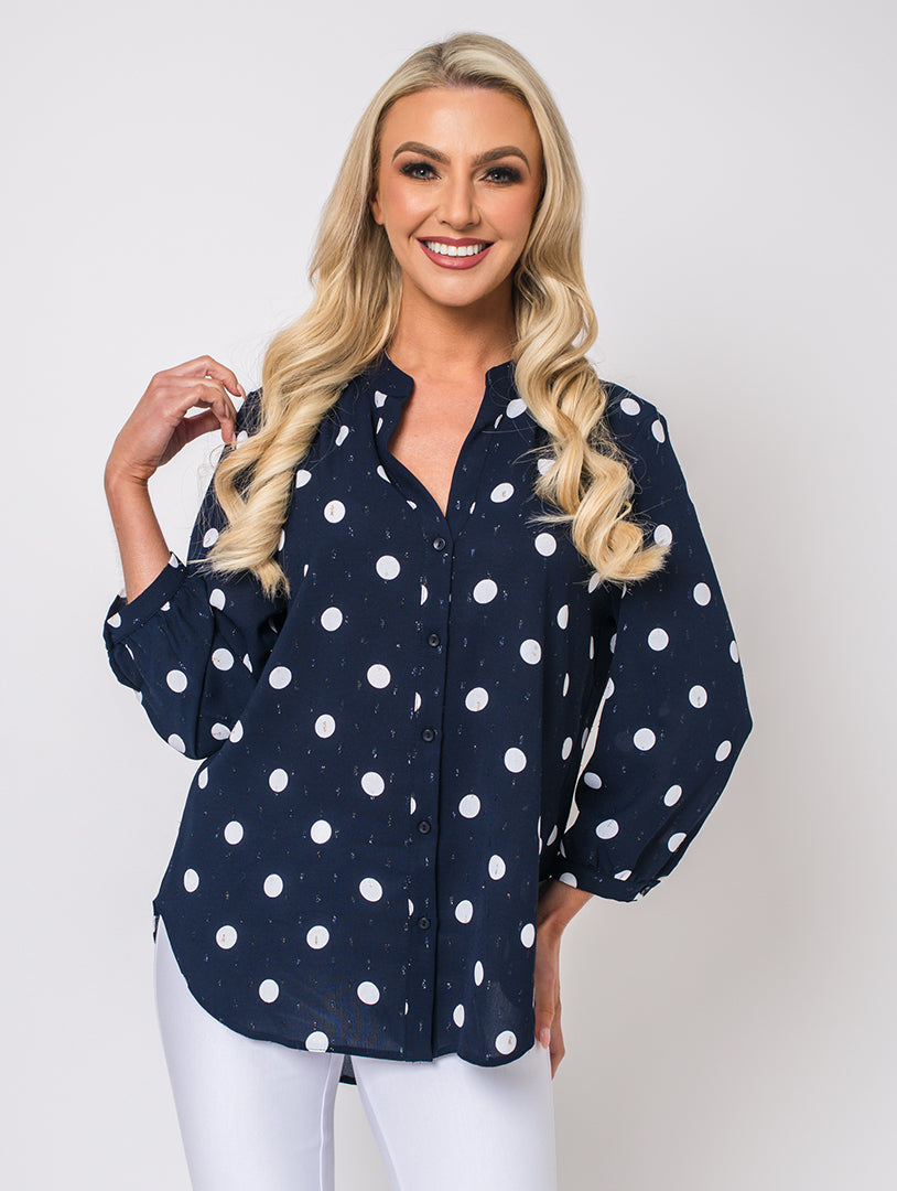 Polka Dot Blouse - White/Navy