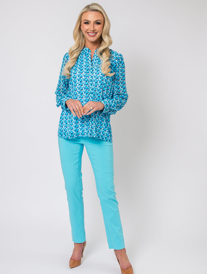 Button Front Blouse - Turq