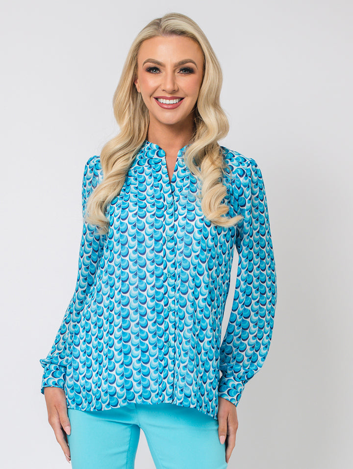 Button Front Blouse - Turq