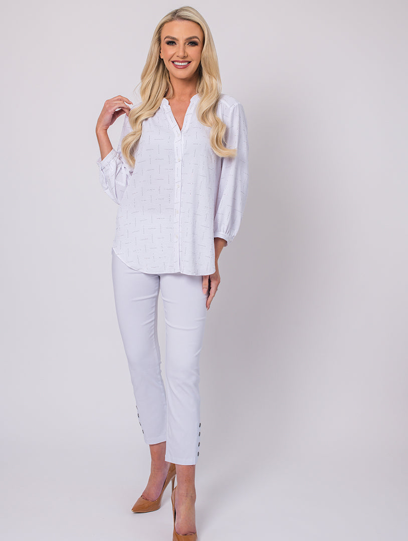 Diamonte Blouse - White