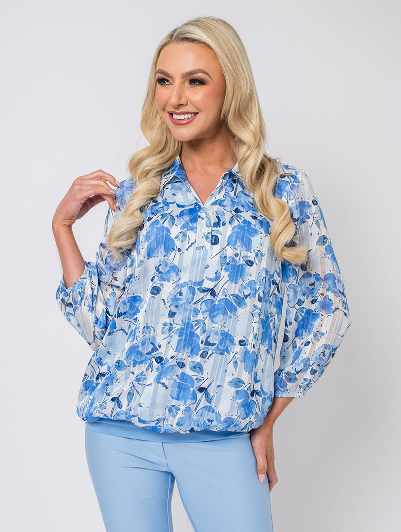 Stand Collar Blouse - Baby Blue