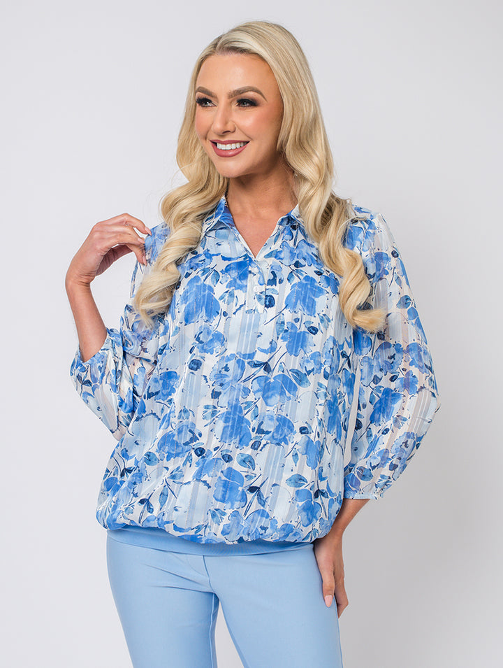 Stand Collar Blouse - Baby Blue