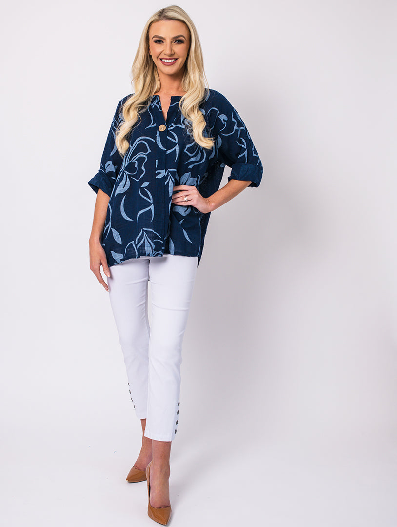 1 Button Top - Navy/Blue - One Size