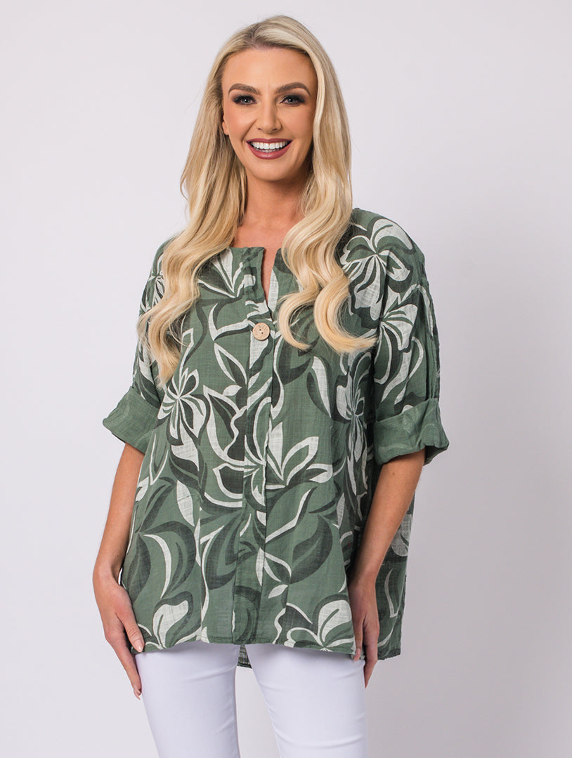 1 Button Top - Khaki/Stone - One Size