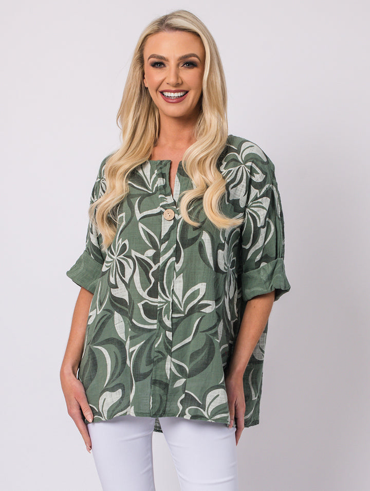 1 Button Top - Khaki/Stone - One Size