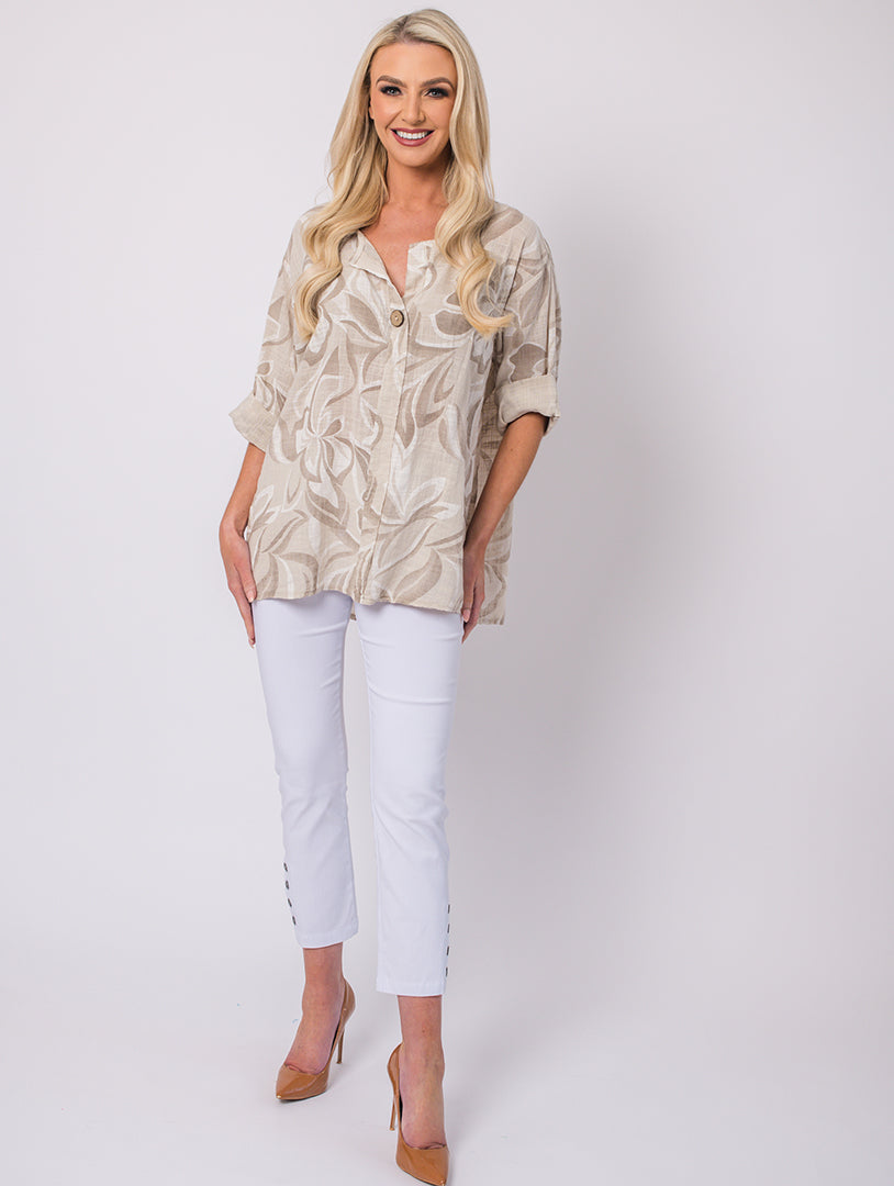 1 Button Top - Natural/Stone - One Size