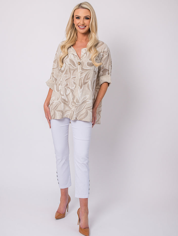 1 Button Top - Natural/Stone - One Size