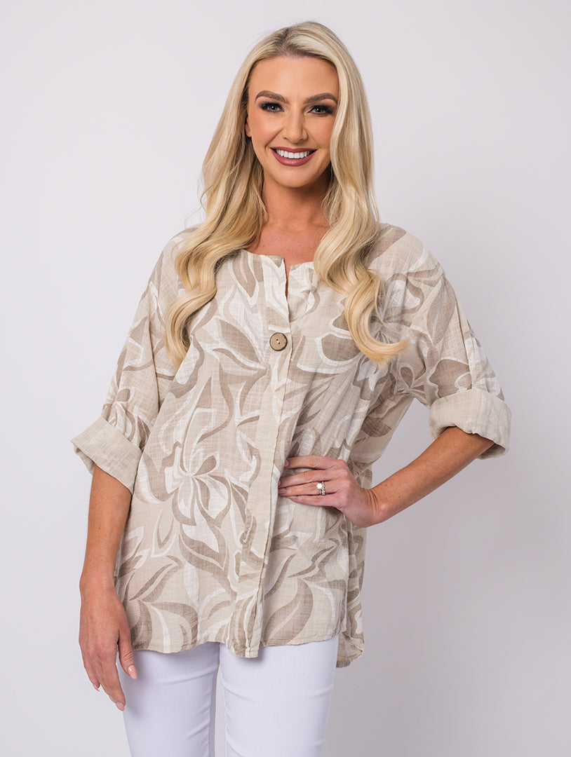 1 Button Top - Natural/Stone - One Size