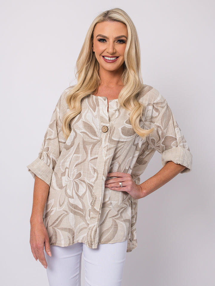 1 Button Top - Natural/Stone - One Size