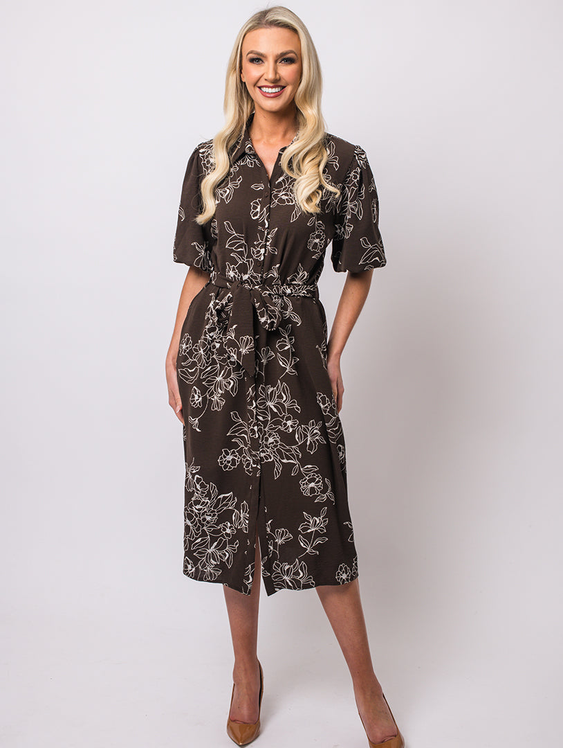 Puff Sleeve Dress - Chocolate