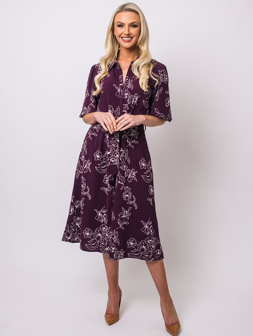 Puff Sleeve Dress - Mulberry