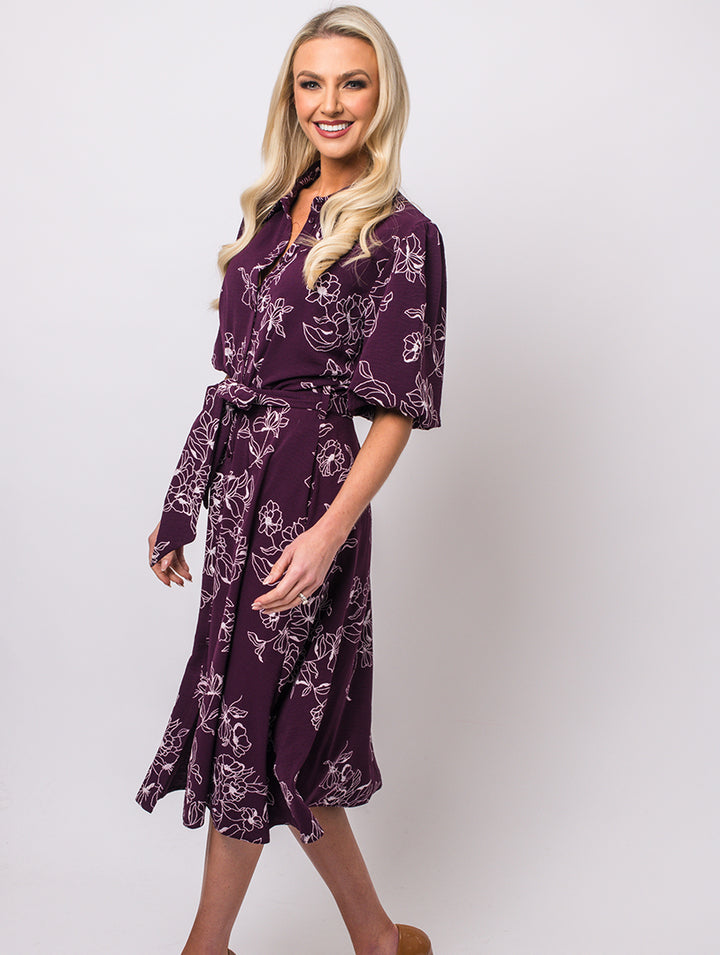 Puff Sleeve Dress - Mulberry