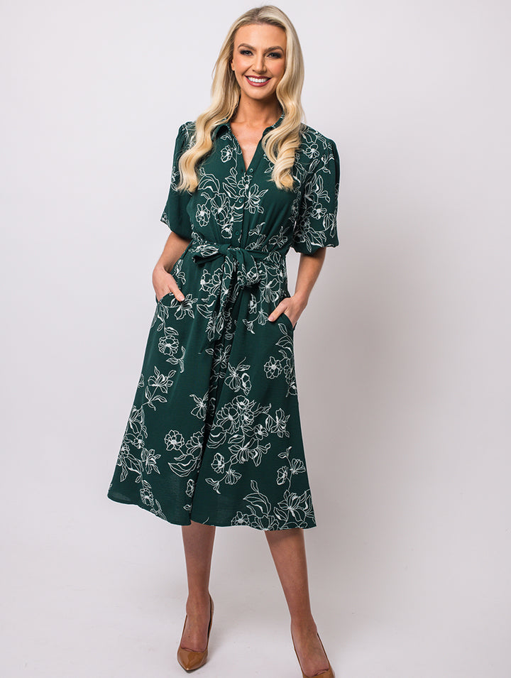 Puff Sleeve Dress - Pine