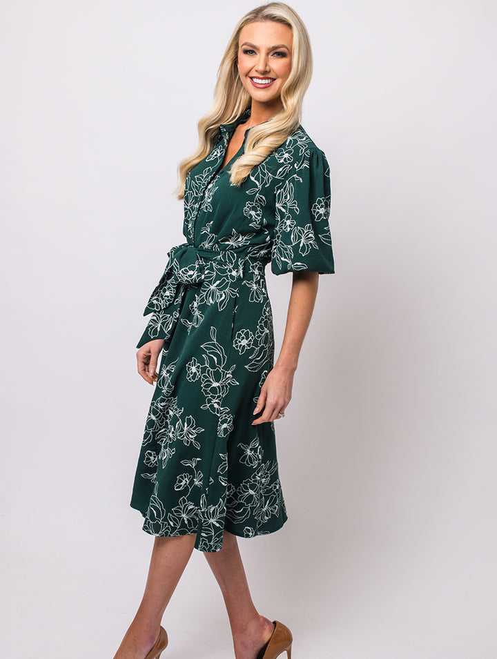 Puff Sleeve Dress - Pine