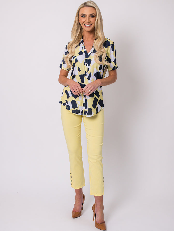Short Sleeve Top - Lemon/Navy
