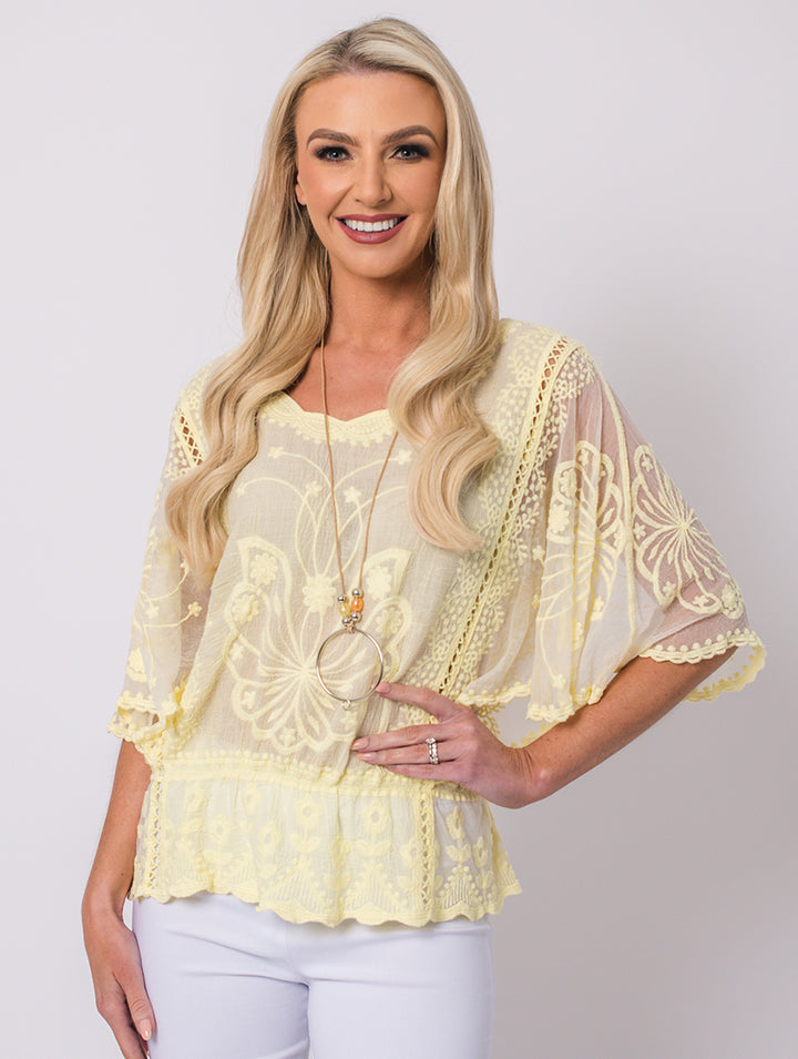 Lace Top - Lemon - One Size