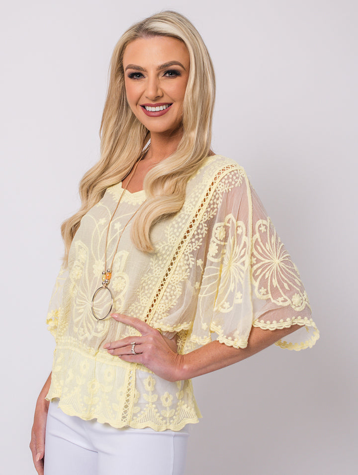 Lace Top - Lemon - One Size