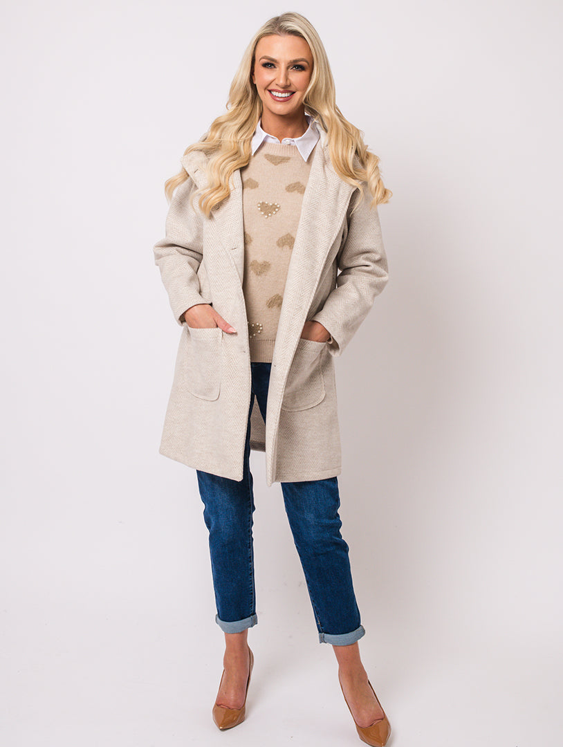 HERRINGBONE COAT - BEIGE