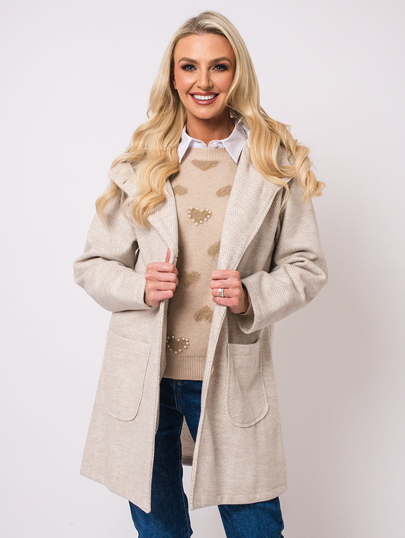 HERRINGBONE COAT - BEIGE