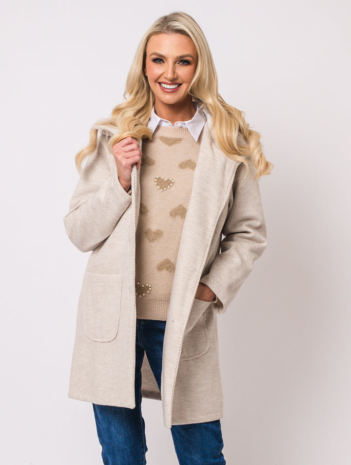 HERRINGBONE COAT - BEIGE