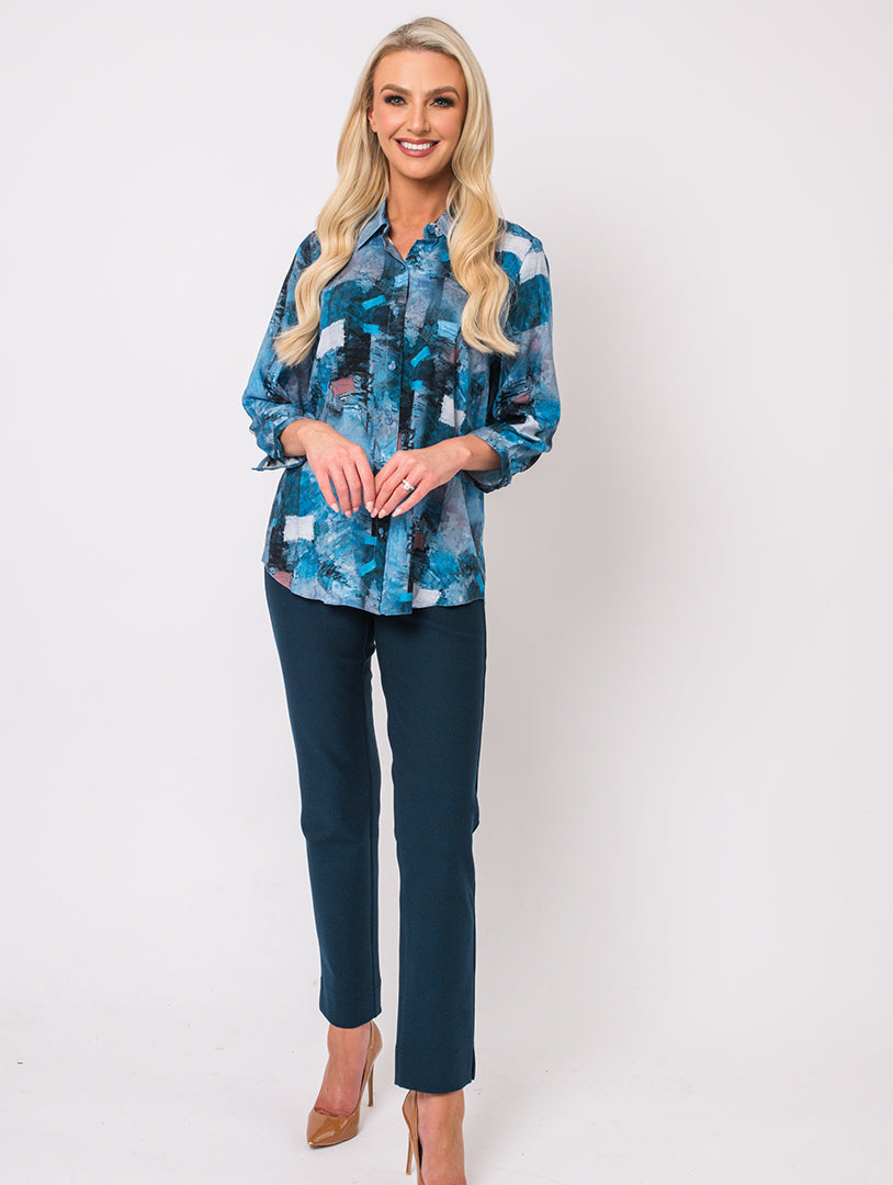 Stand Collar Blouse - Blue