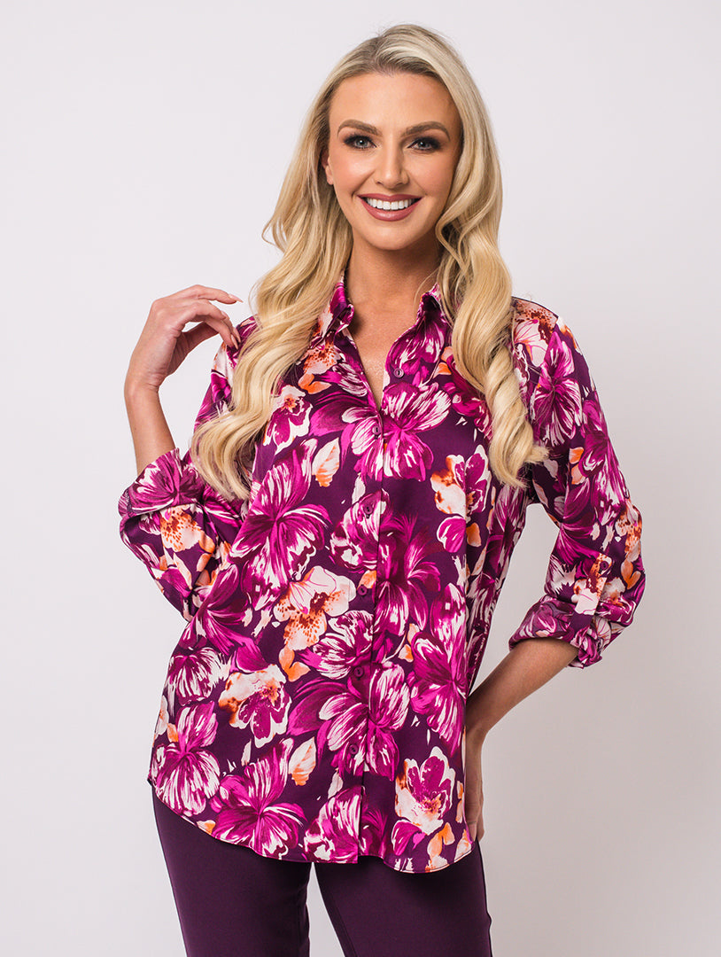 Floral Print Blouse - Mulberry