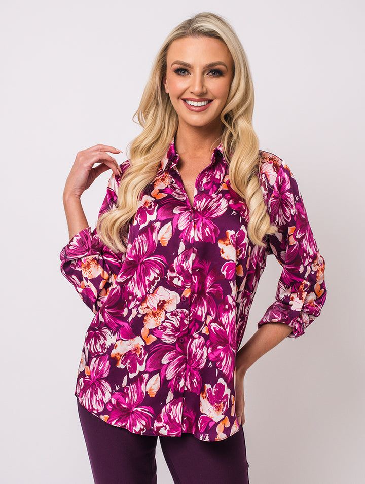 Floral Print Blouse - Mulberry