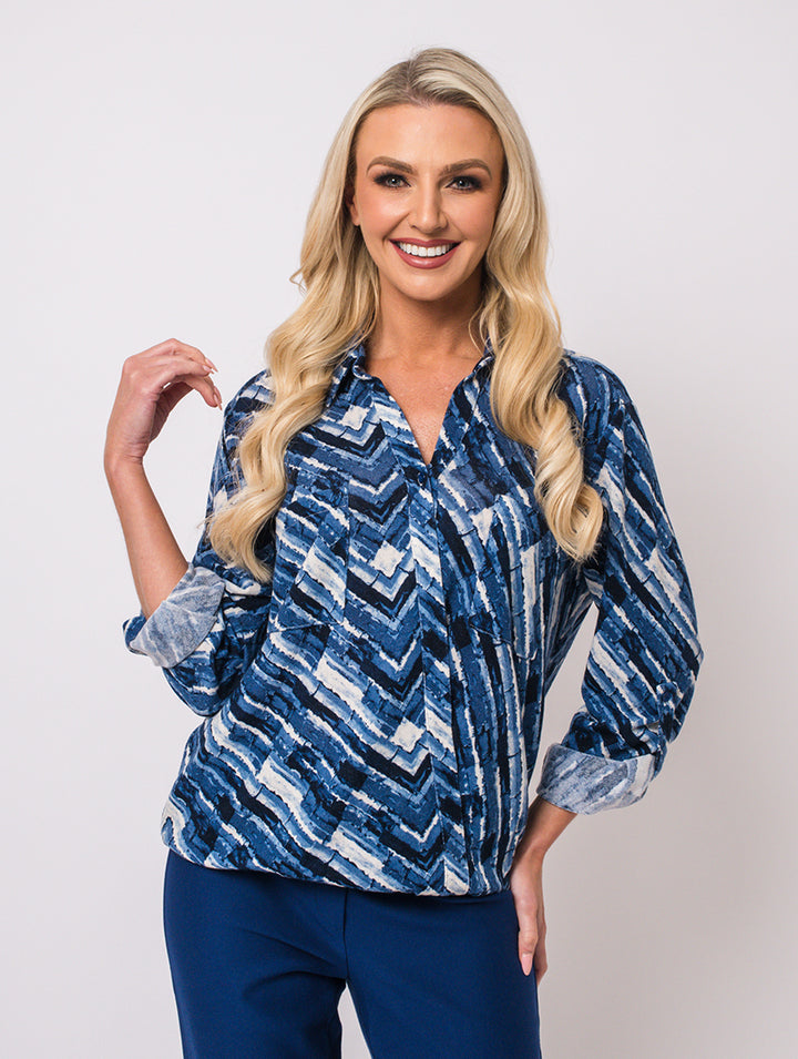 Turn Back Cuff Blouse - Denim