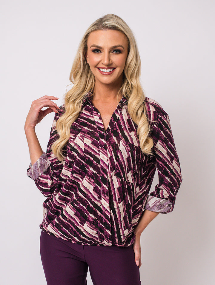 Turn Back Cuff Blouse - Purple