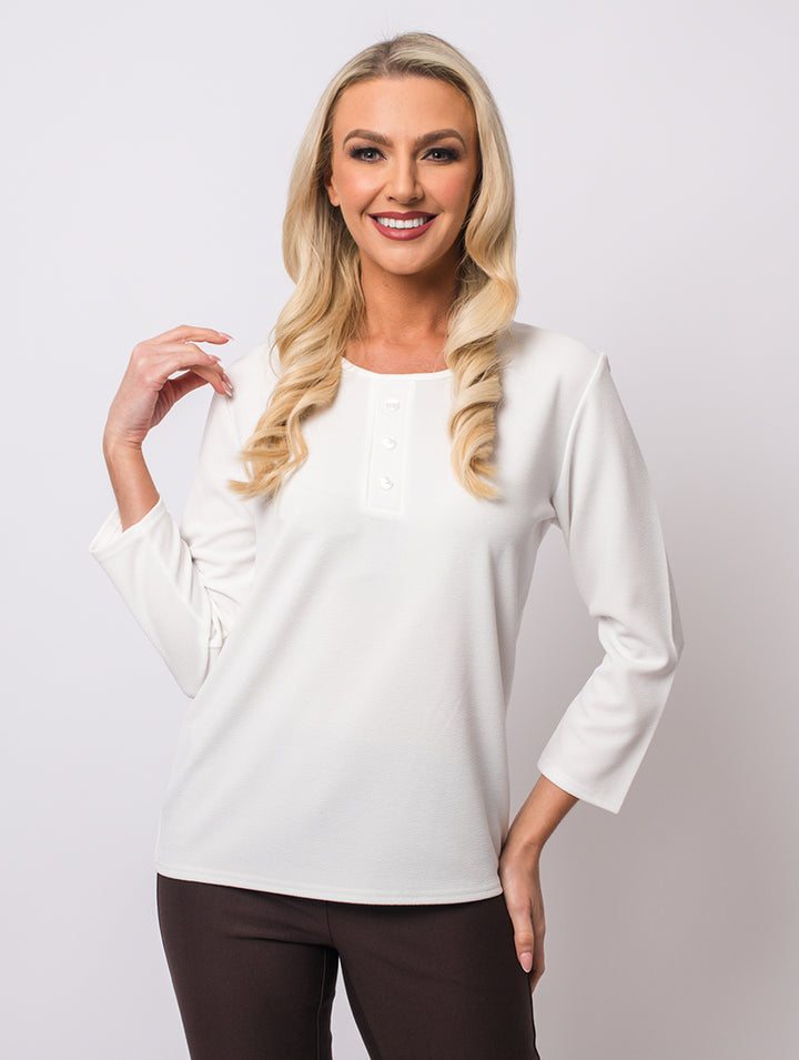 3 Button Top - Ivory