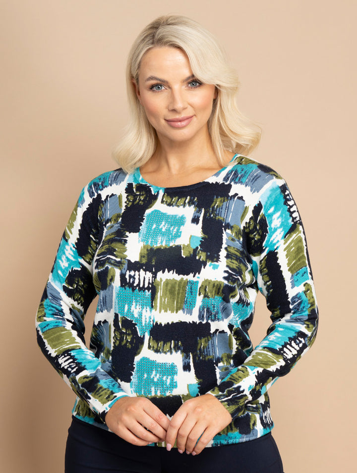 Square Print Knitwear - Teal