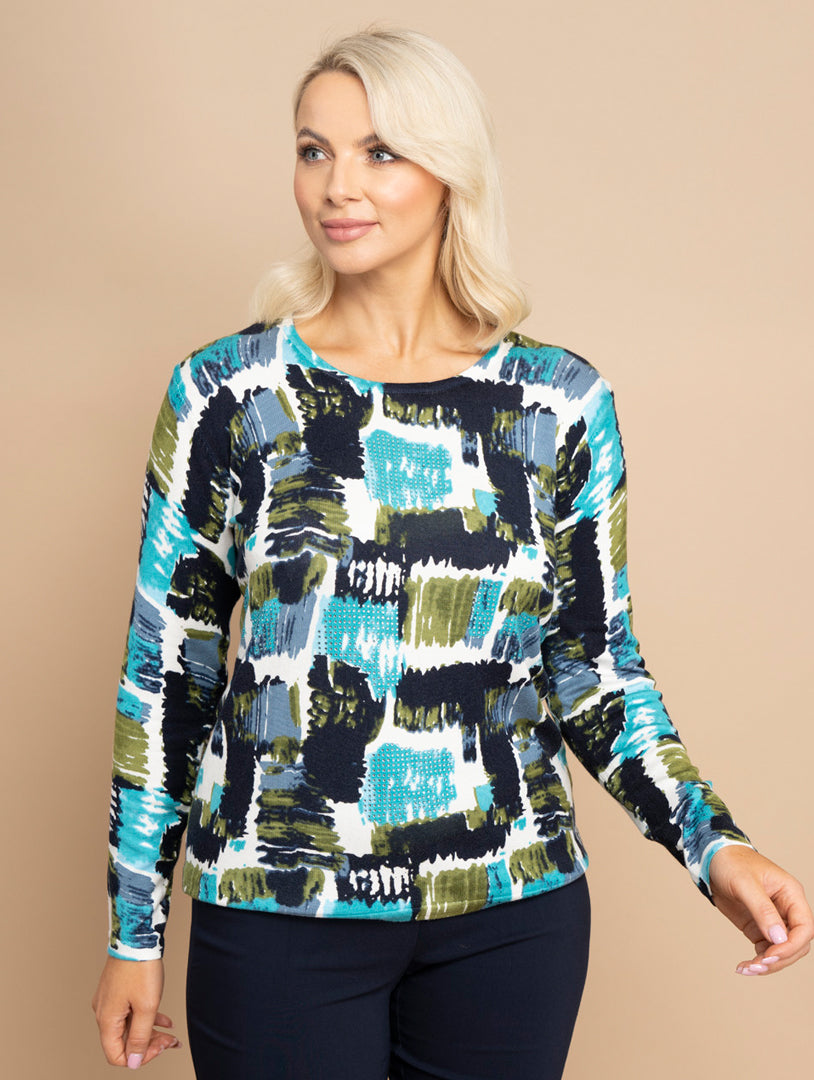 Square Print Knitwear - Teal