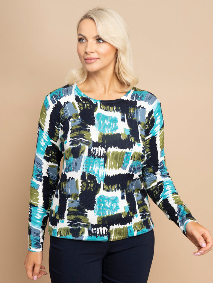 Square Print Knitwear - Teal