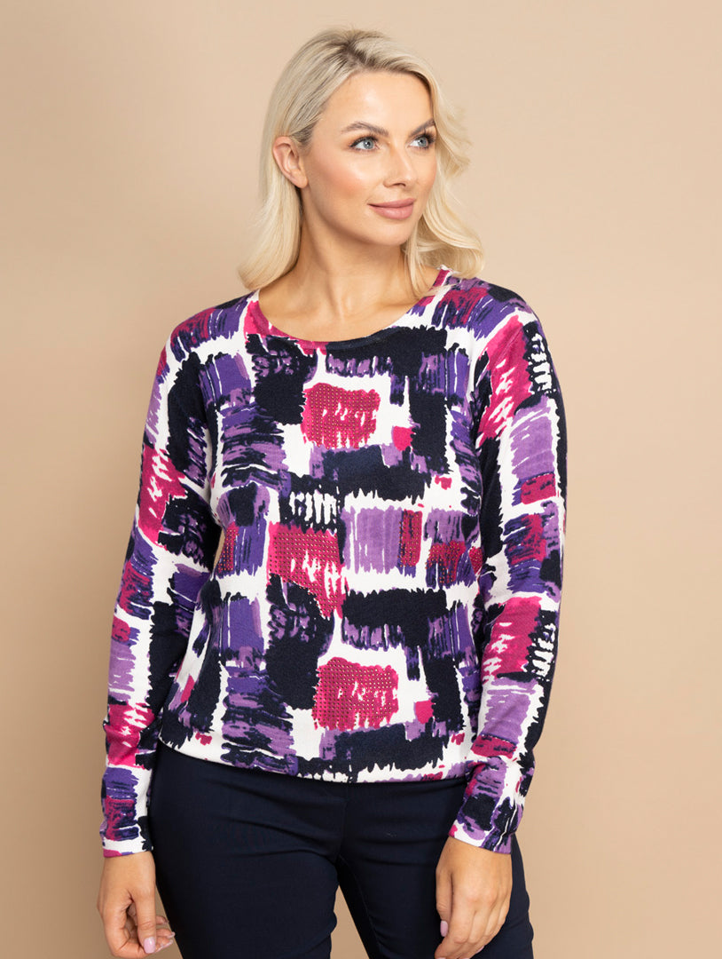 Square Print Knitwear - Purple