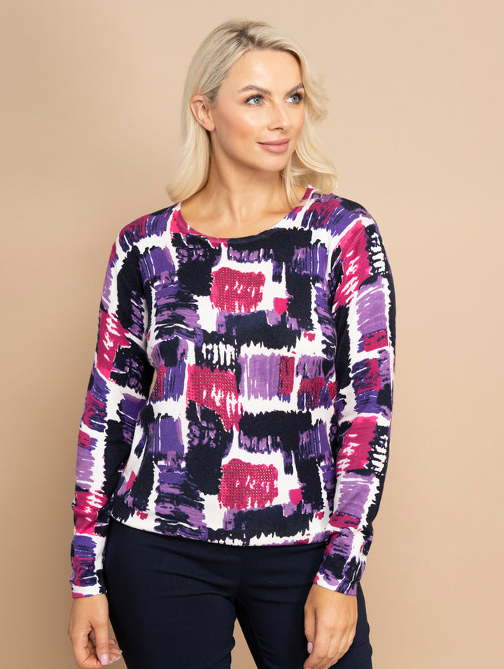 Square Print Knitwear - Purple