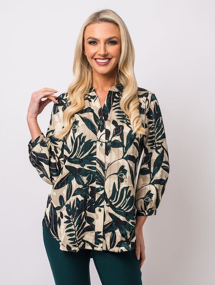 Stand Collar Blouse - Pine