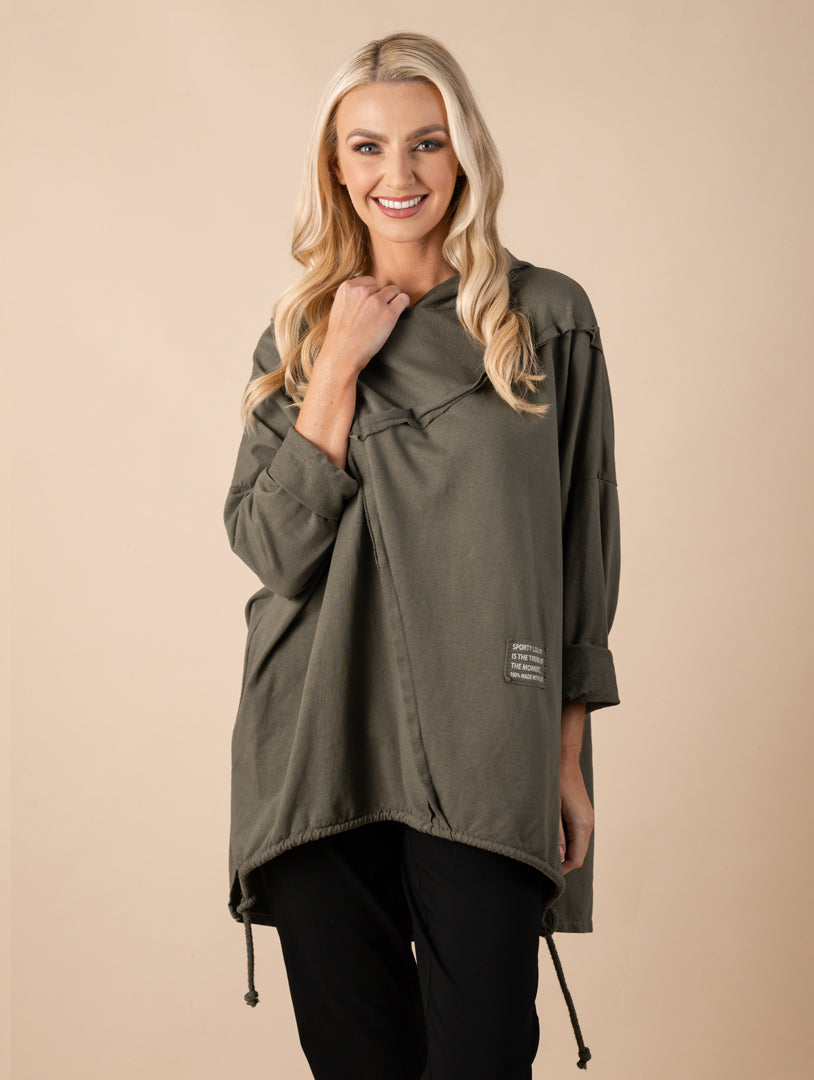 Flower Print Hoodie - Khaki