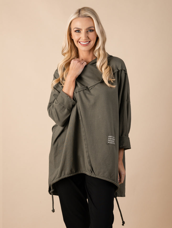 Flower Print Hoodie - Khaki
