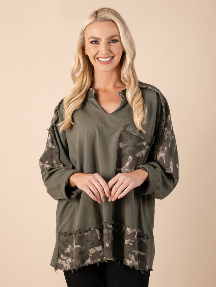 Camo Pocket Print Tunic - Khaki