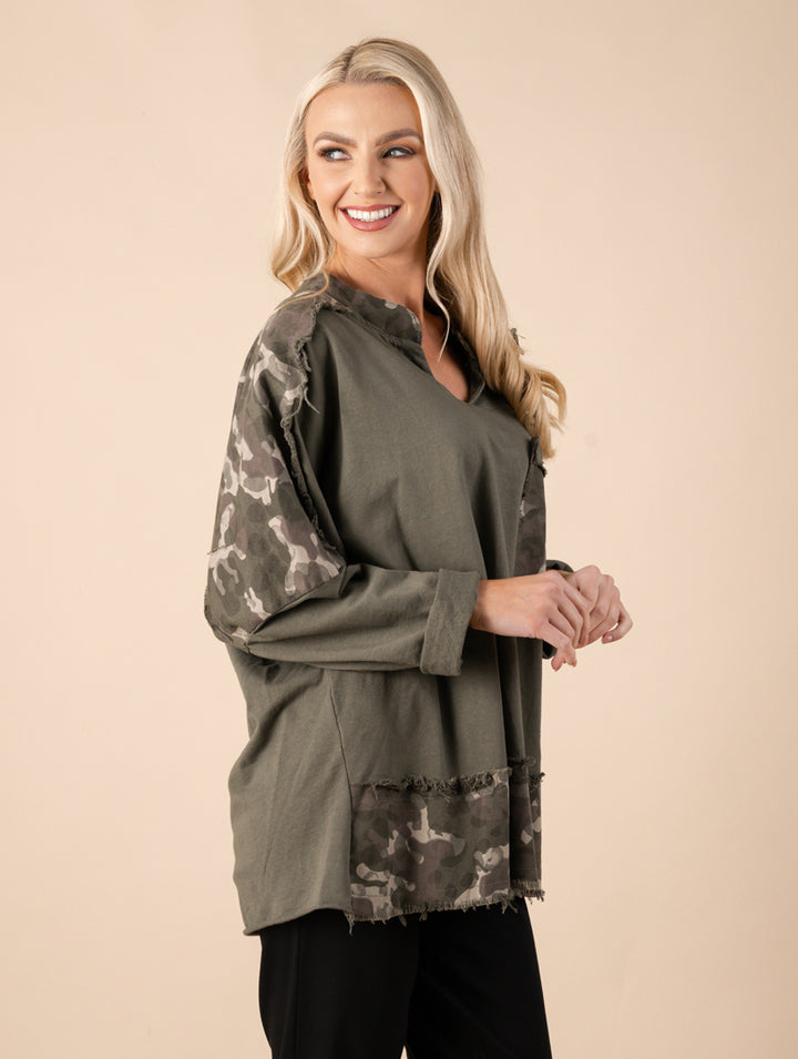 Camo Pocket Print Tunic - Khaki