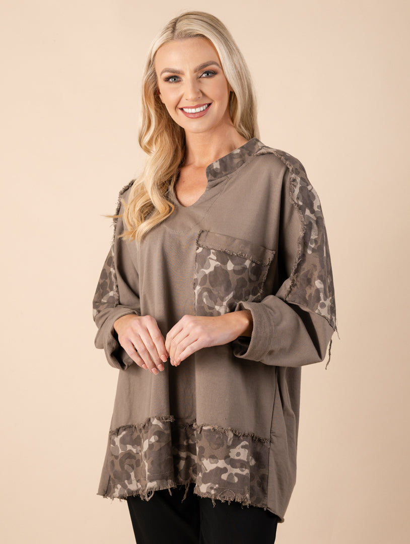 Camo Pocket Print Tunic - Taupe