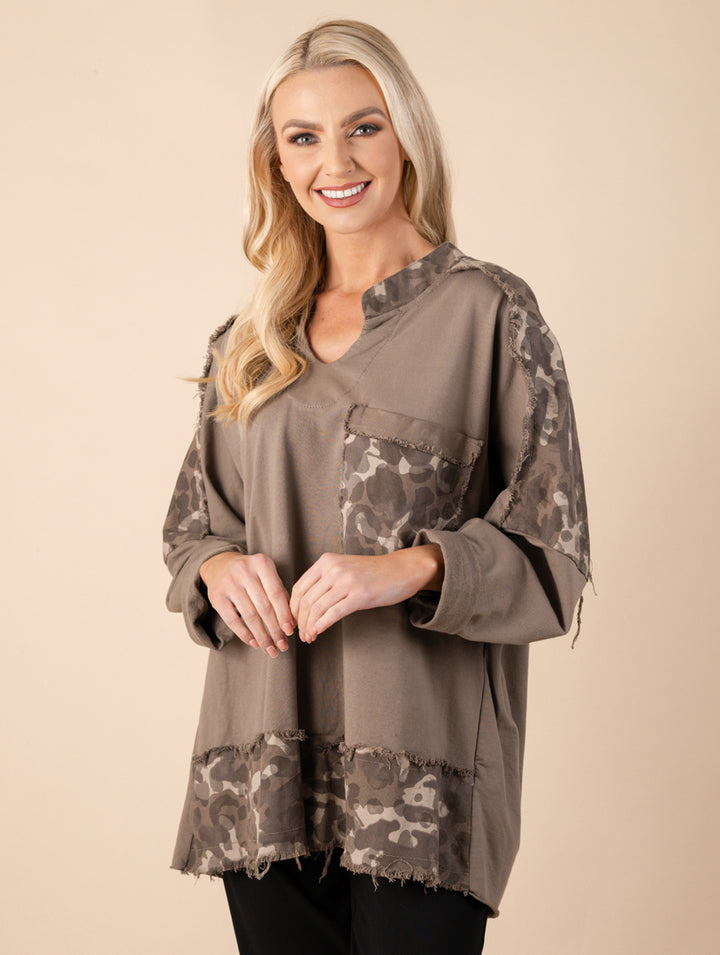 Camo Pocket Print Tunic - Taupe