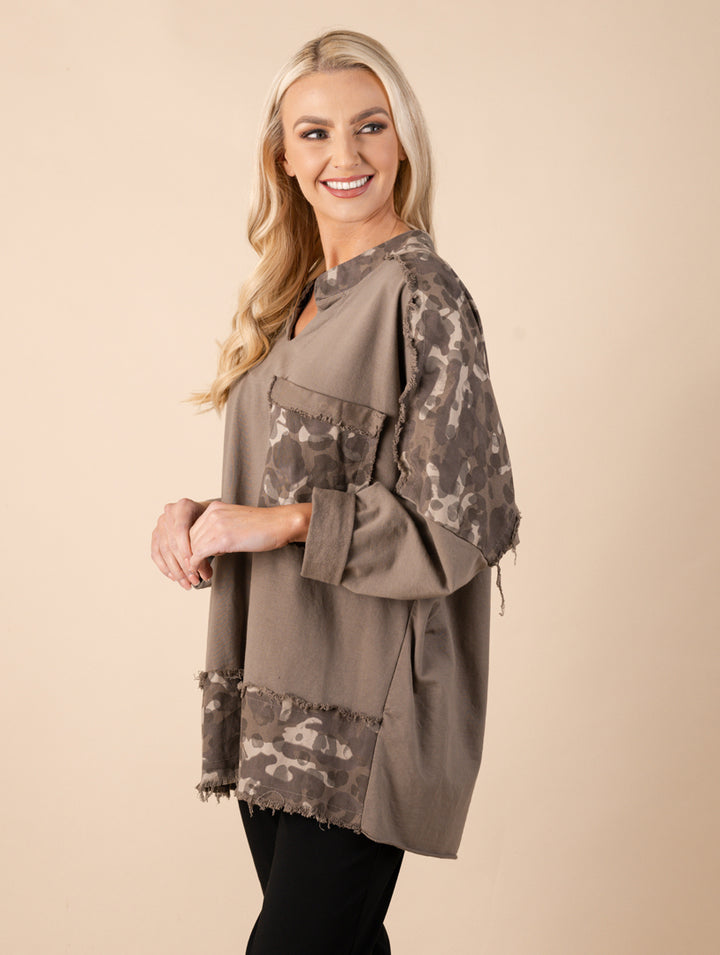 Camo Pocket Print Tunic - Taupe