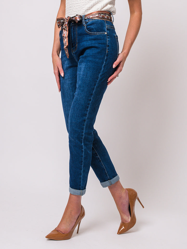 Mom Jeans With Belt - Denim