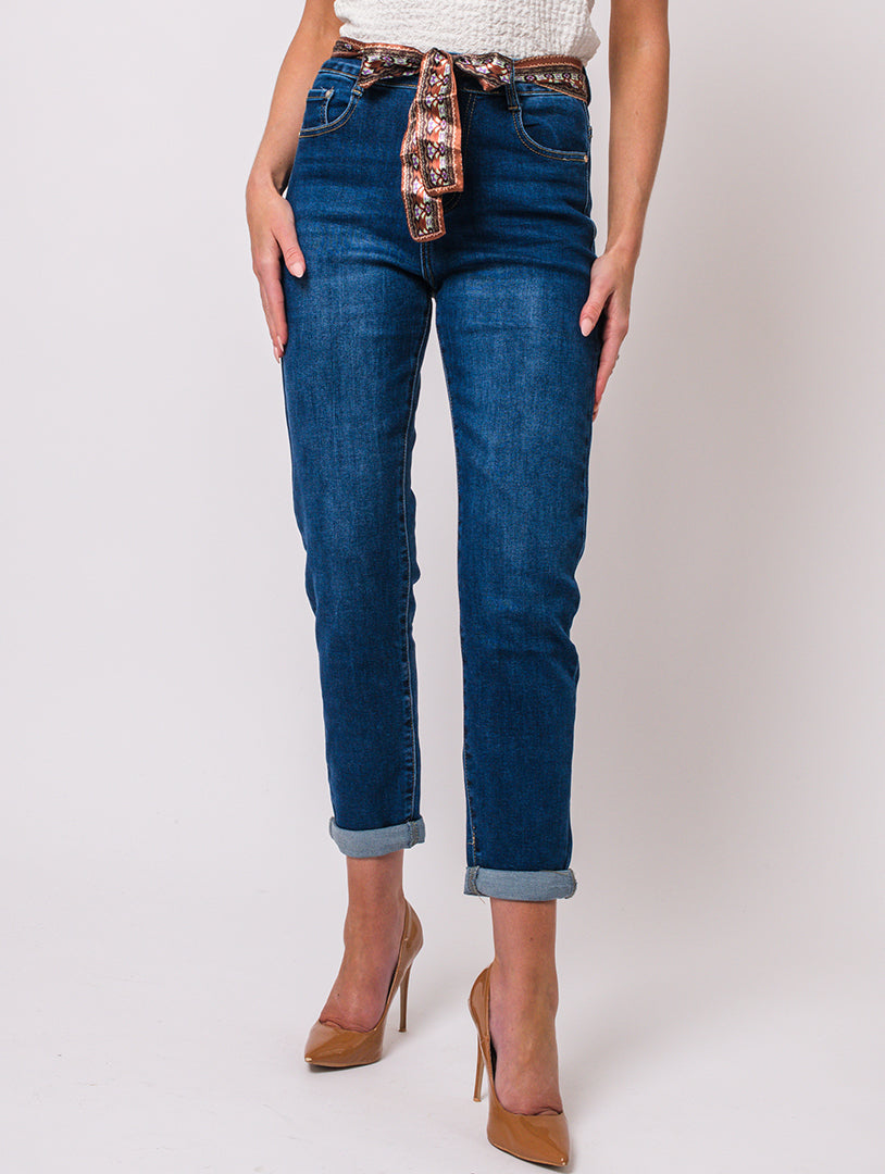 Mom Jeans With Belt - Denim