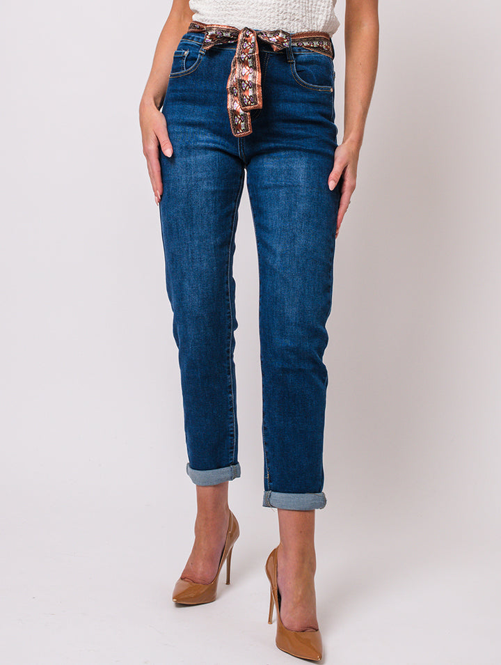 Mom Jeans With Belt - Denim