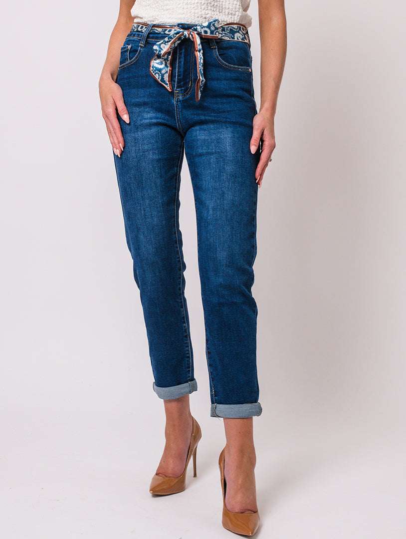 Mom Jeans With Belt - Denim