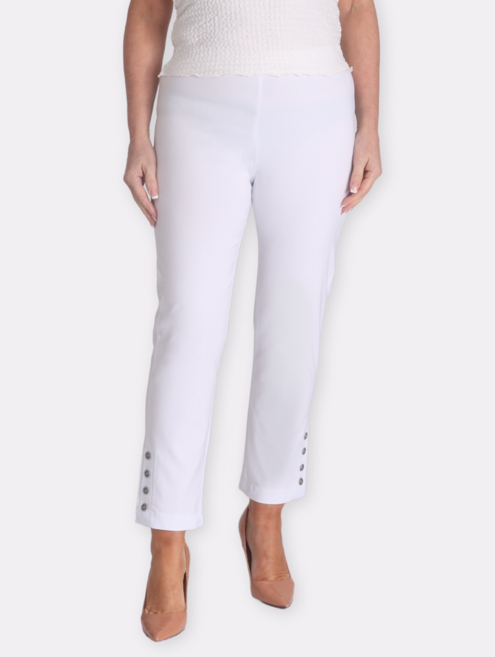 Button Crop Moda Trouser - White (COMING SOON)